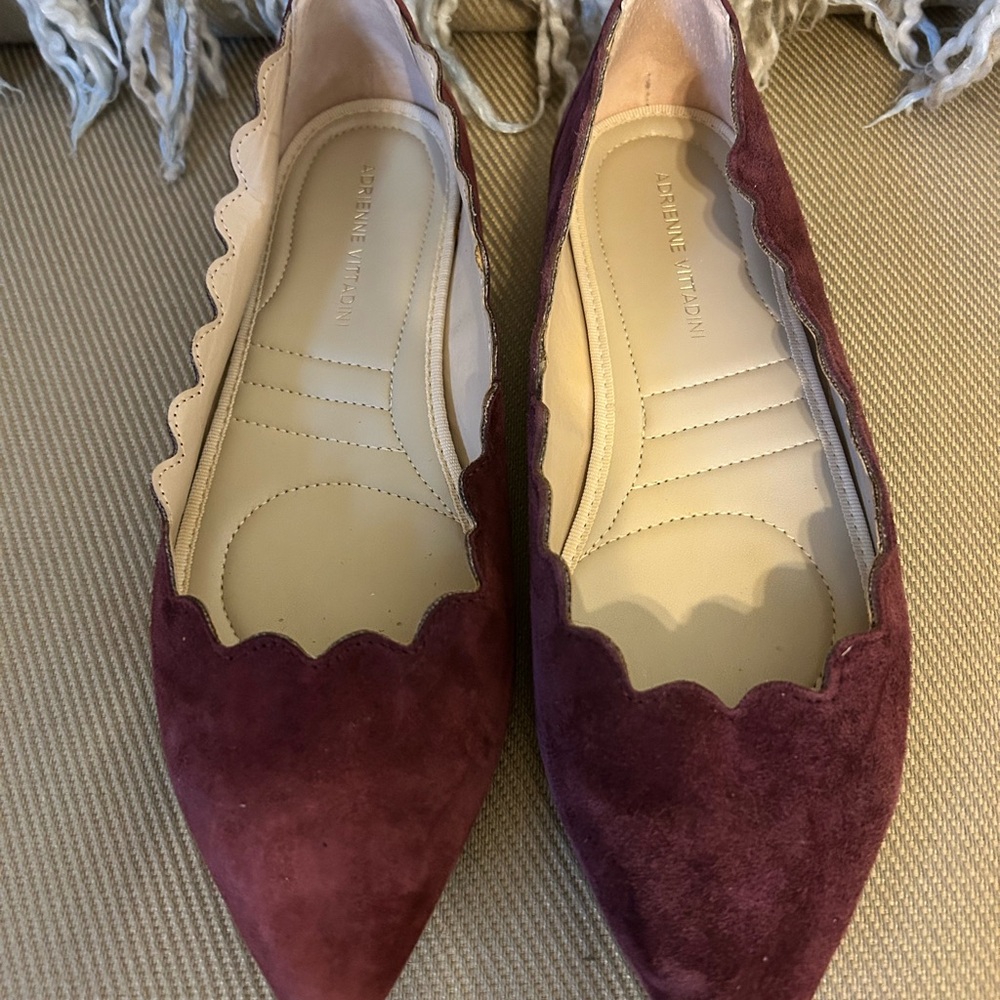 Adrienne Vittadini Burgundy Suede Scalloped Flats